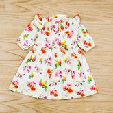 Roses Glow Pleated Ban Neck Ruffle Frock